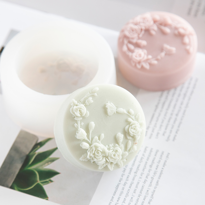 Round Shape Rose Flower Handma - Soap Mold Silicone Loaf 评论和价格